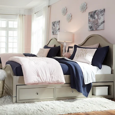 Glam Twin Panel Bed with Underbed Storage Unit